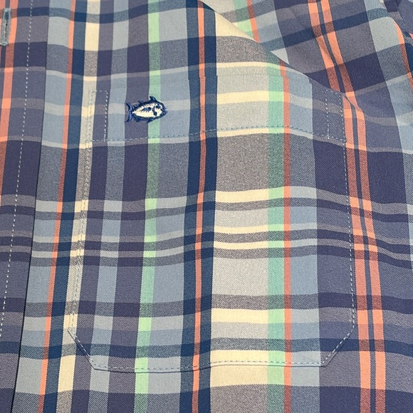 Southern Tide Intercoastal Plaid Blue Coral Shirt - Picture 3 of 5